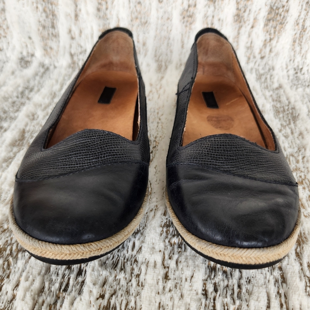 Olukai "Lino" Leather Espadrille Flat Shoes Black | Women's Size 7.5 - Picture 3 of 12